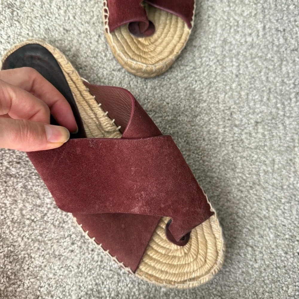 Vince Suede Espadrille Criss Cross Strap‎ Slip On Slides Sandals Size 8 M Maroon